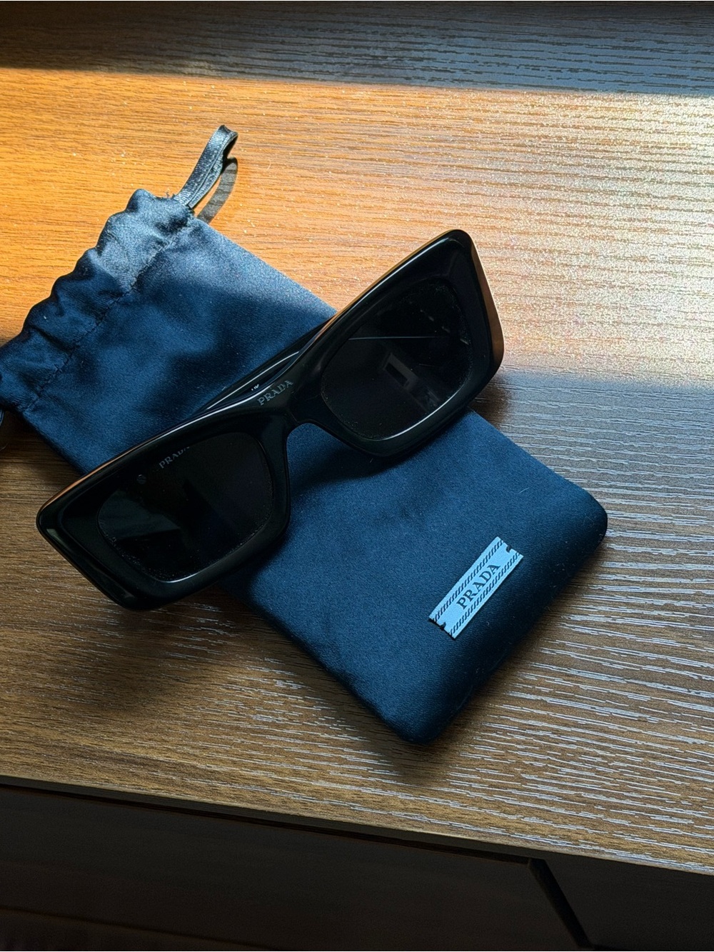 Prada Glossy Black Rectangular Sunglasses
